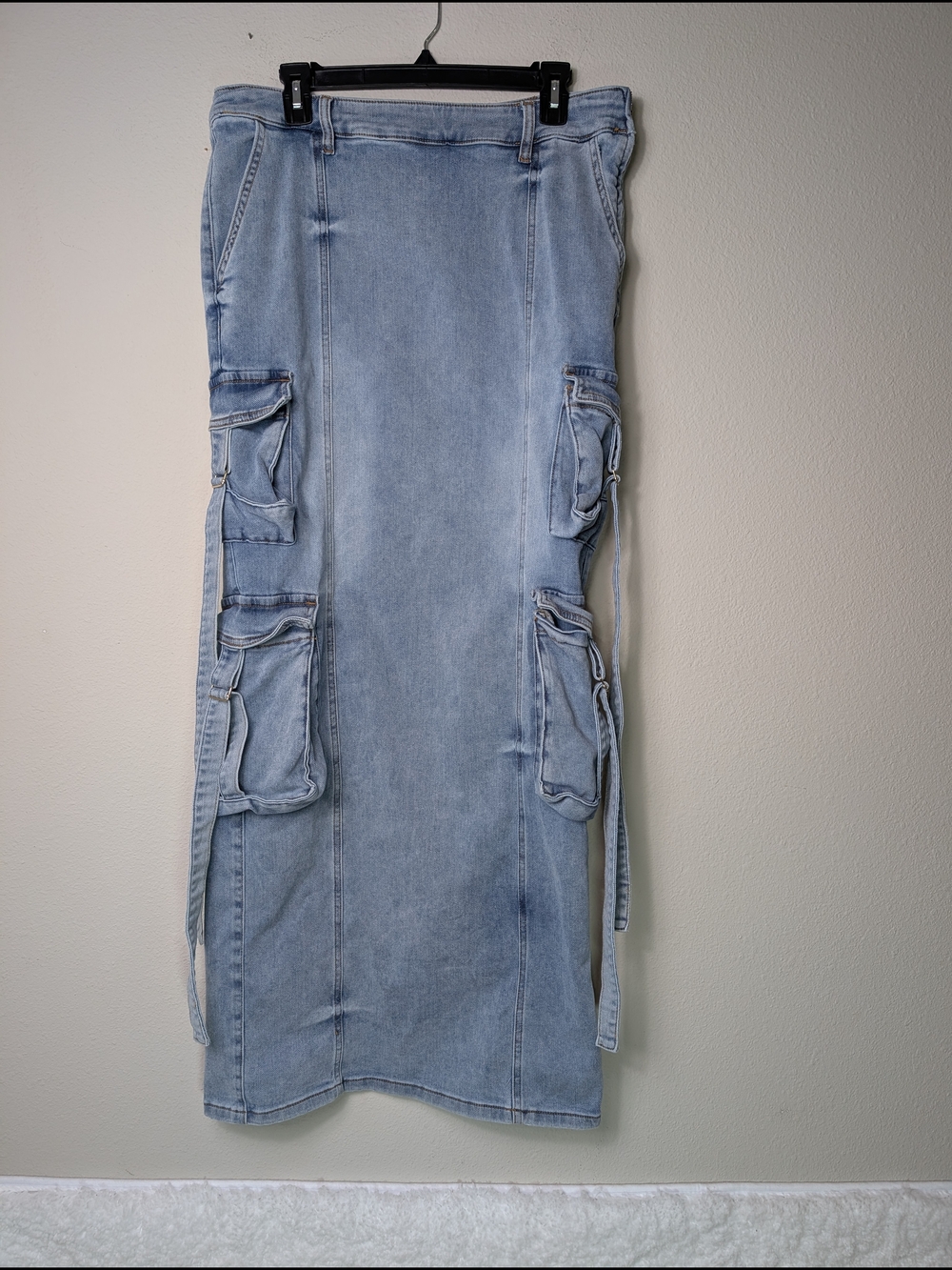Retrofete Cargo Maxi Skirt Womens 12 Blue Stretch Denim - Picture 3 of 5